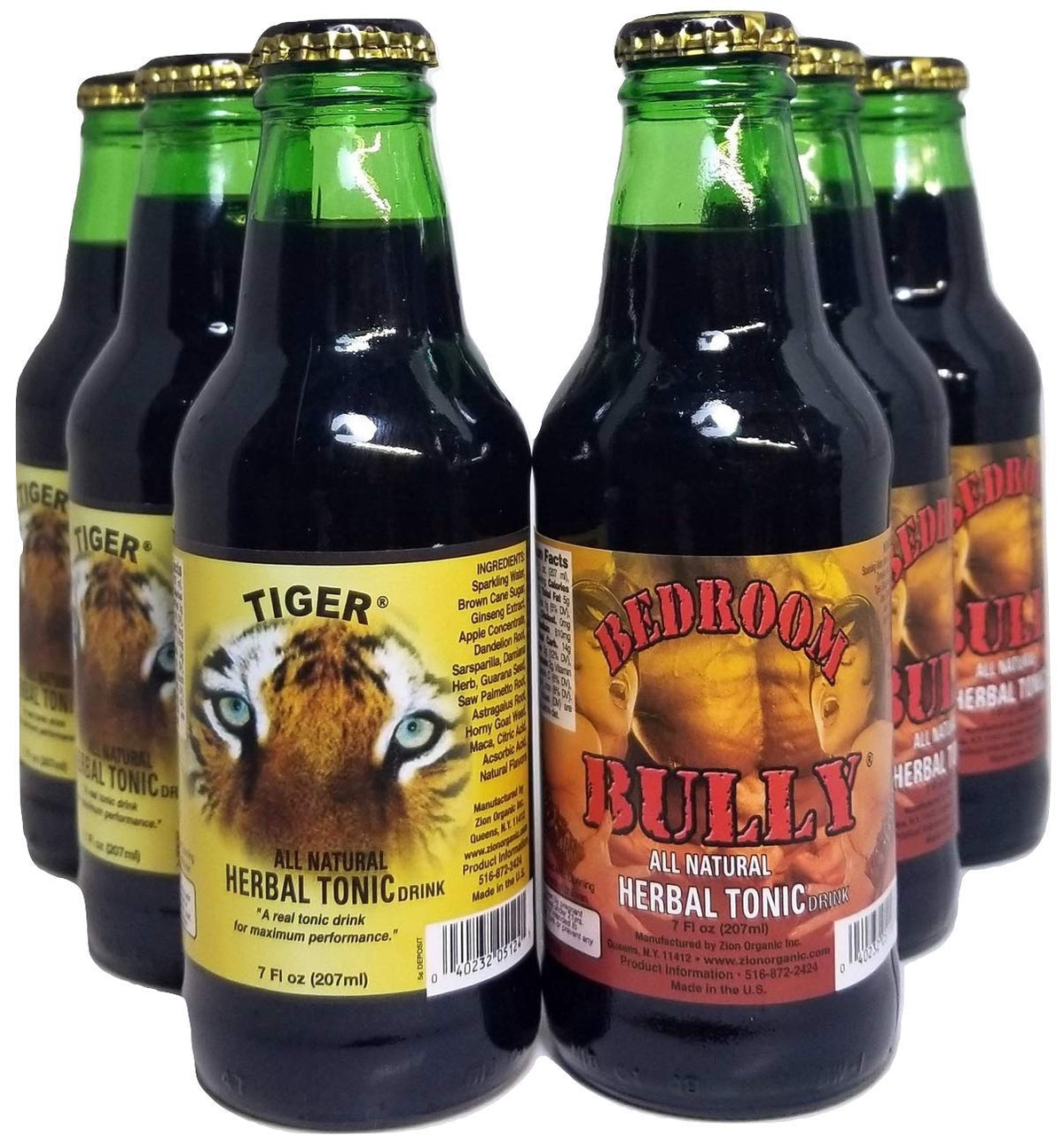 Zion Brand Herbal Tonic 6-Pack: Tiger & Bedroom Bully (7 oz Each) | All Natural