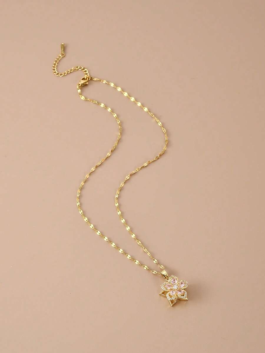1pc Stainless Steel 5-Petal Rotating Flower Necklace