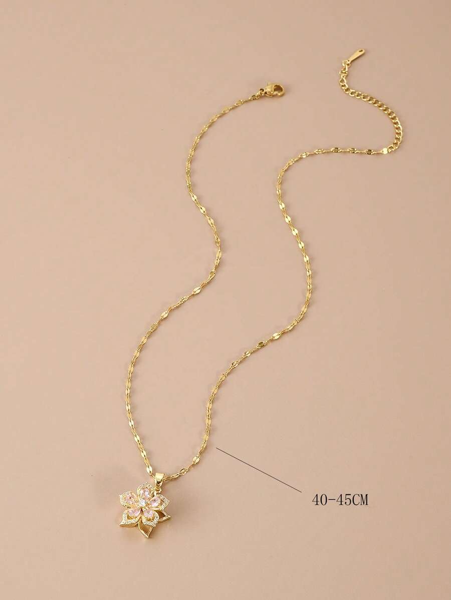 1pc Stainless Steel 5-Petal Rotating Flower Necklace