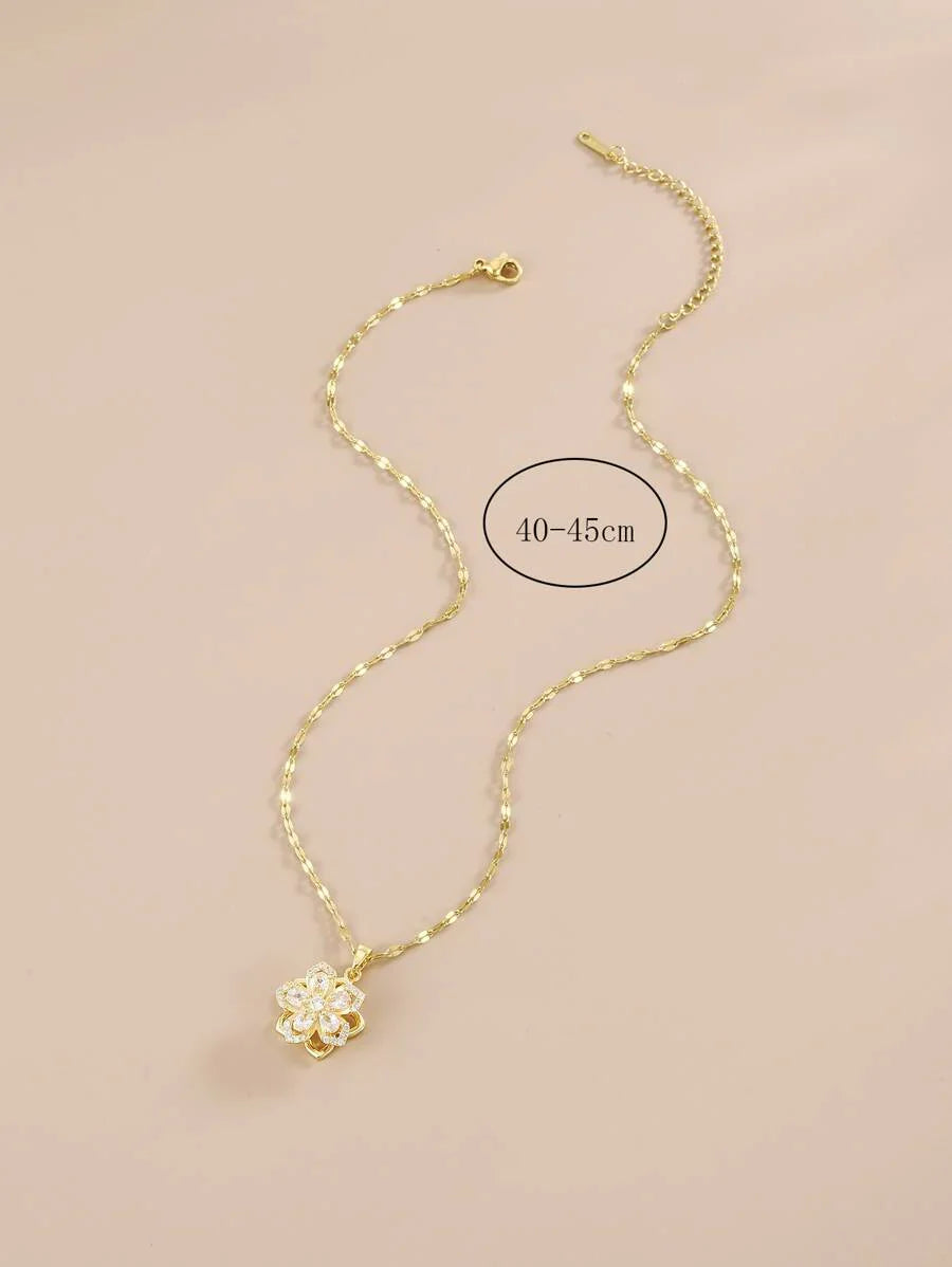 1pc Stainless Steel 5-Petal Rotating Flower Necklace
