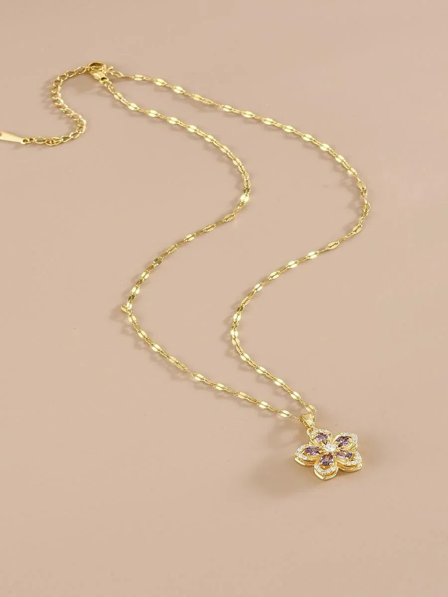 1pc Stainless Steel 5-Petal Rotating Flower Necklace
