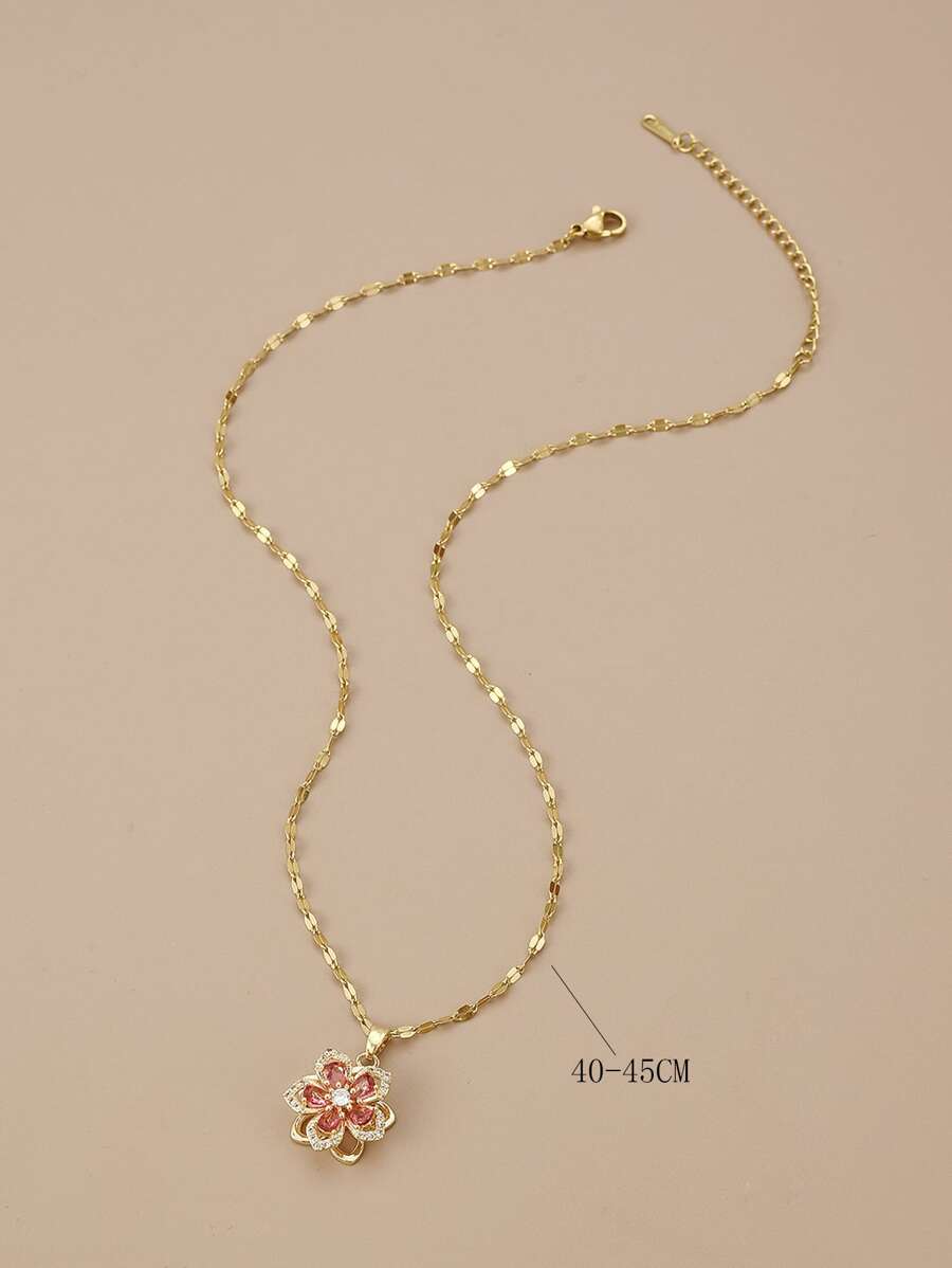 1pc Stainless Steel 5-Petal Rotating Flower Necklace