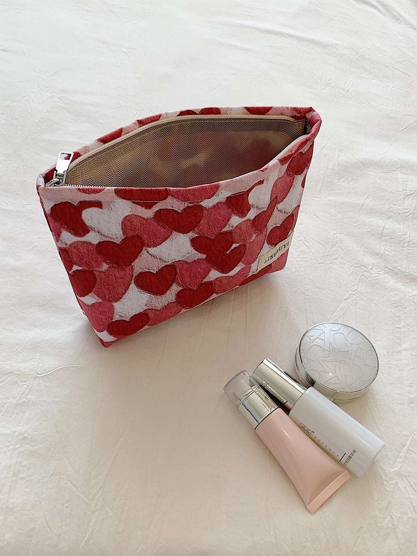 Red Heart Cosmetic Makeup Bag