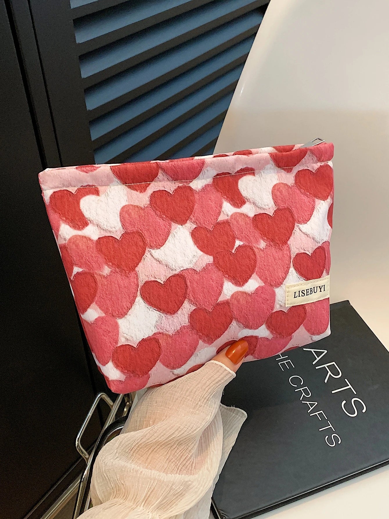 Red Heart Cosmetic Makeup Bag