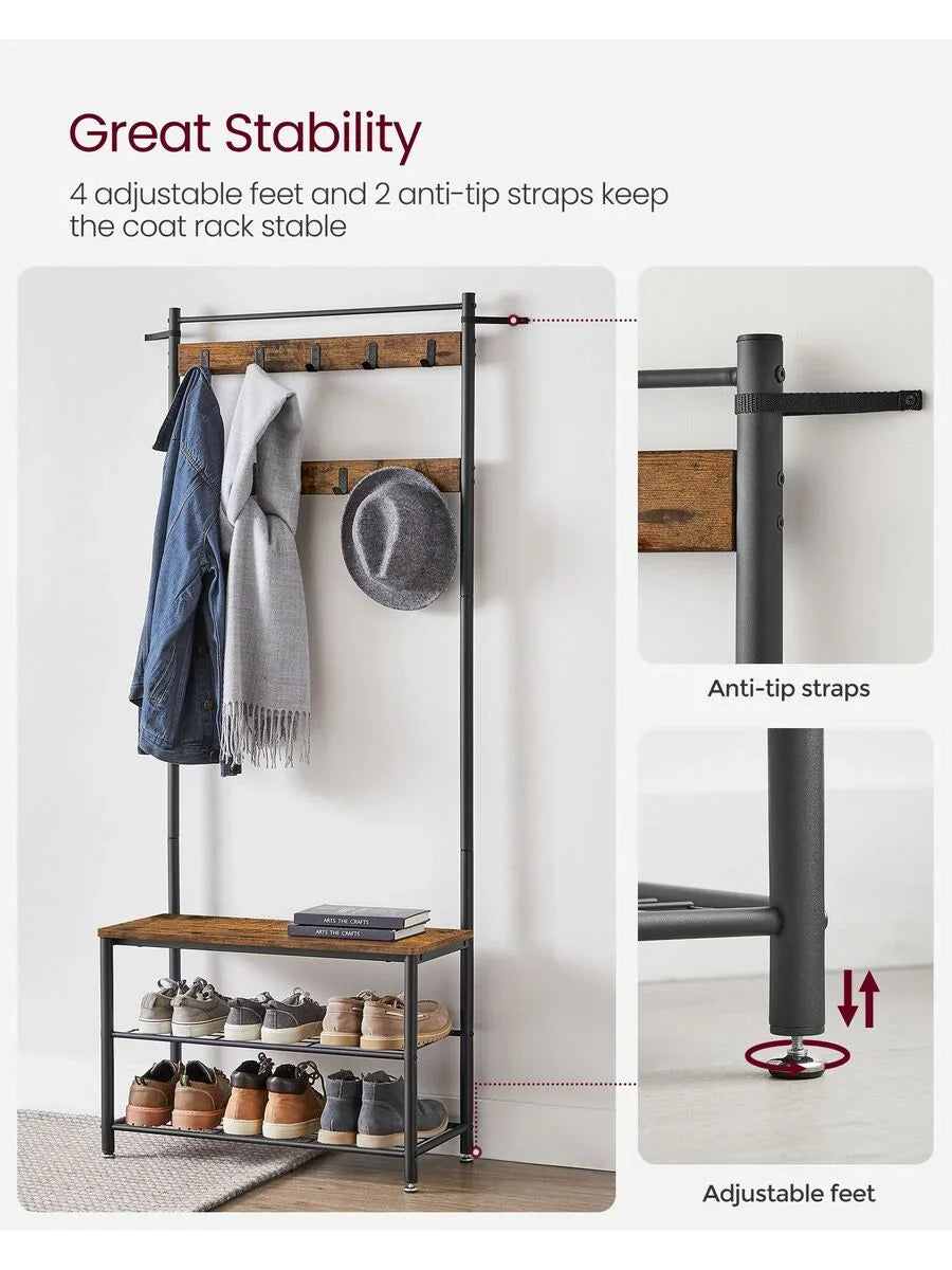 VASAGLE Coat Rack, Hall Tree With Shoe Storage Bench