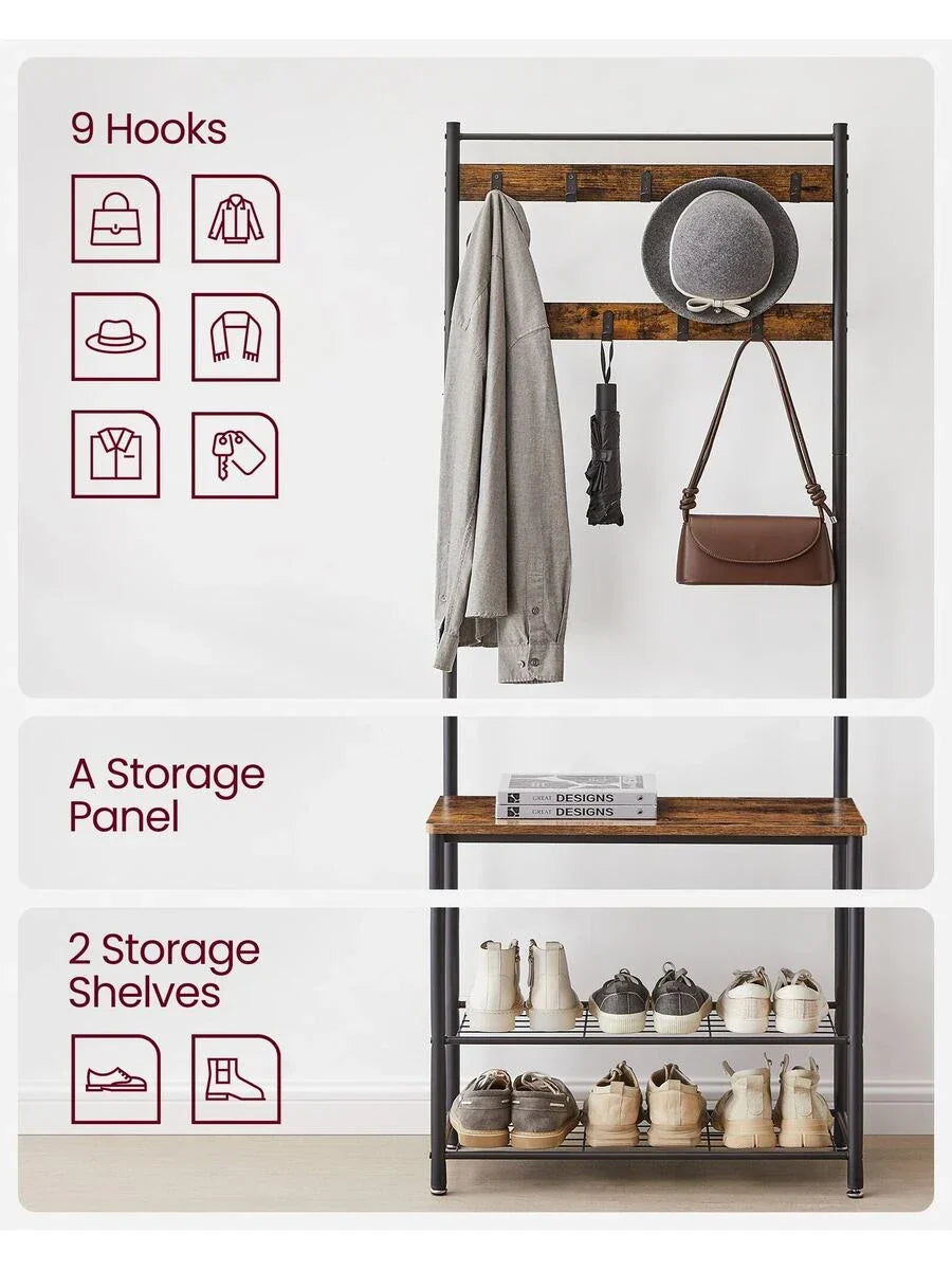 VASAGLE Coat Rack, Hall Tree With Shoe Storage Bench