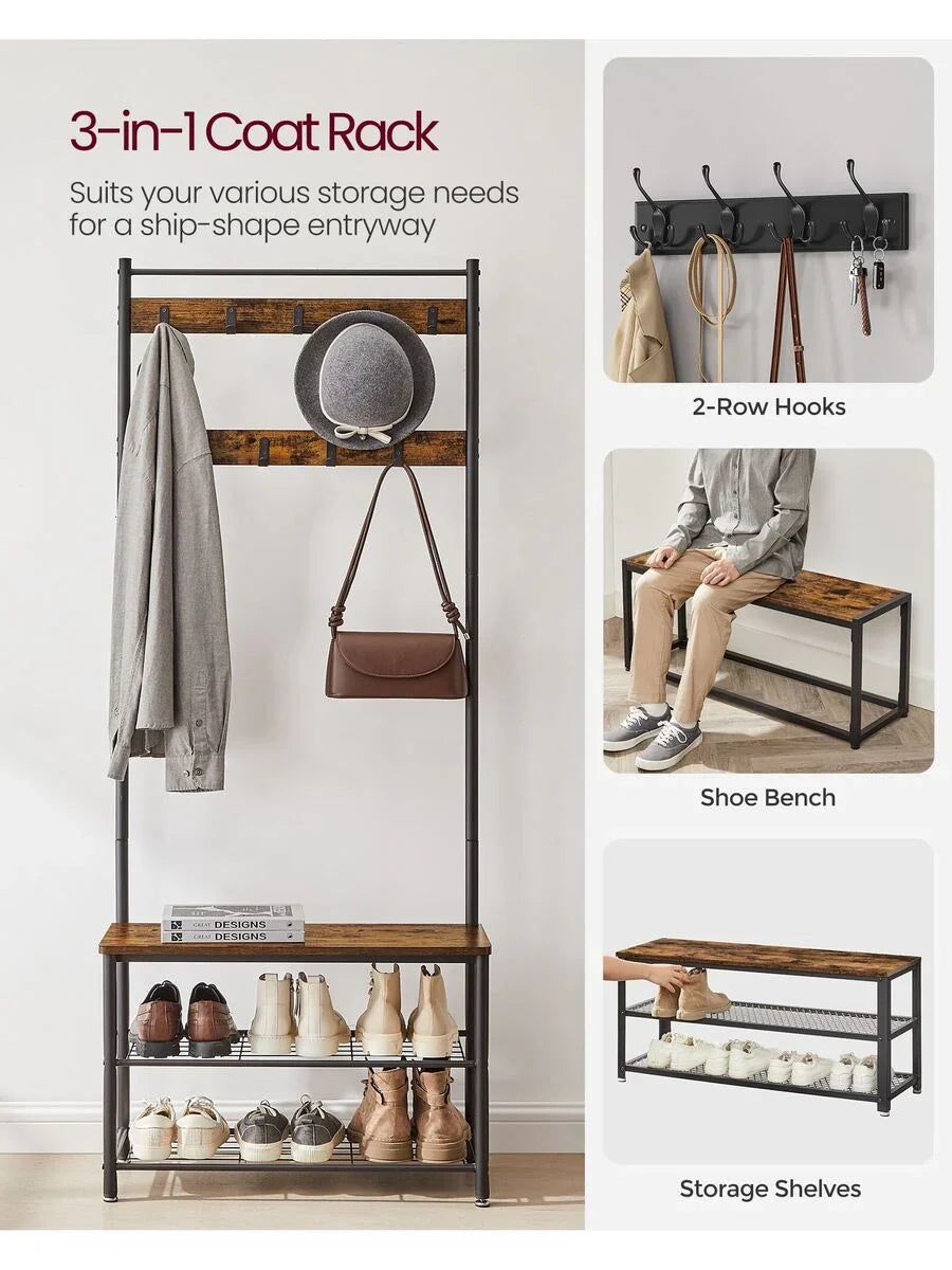 VASAGLE Coat Rack, Hall Tree With Shoe Storage Bench
