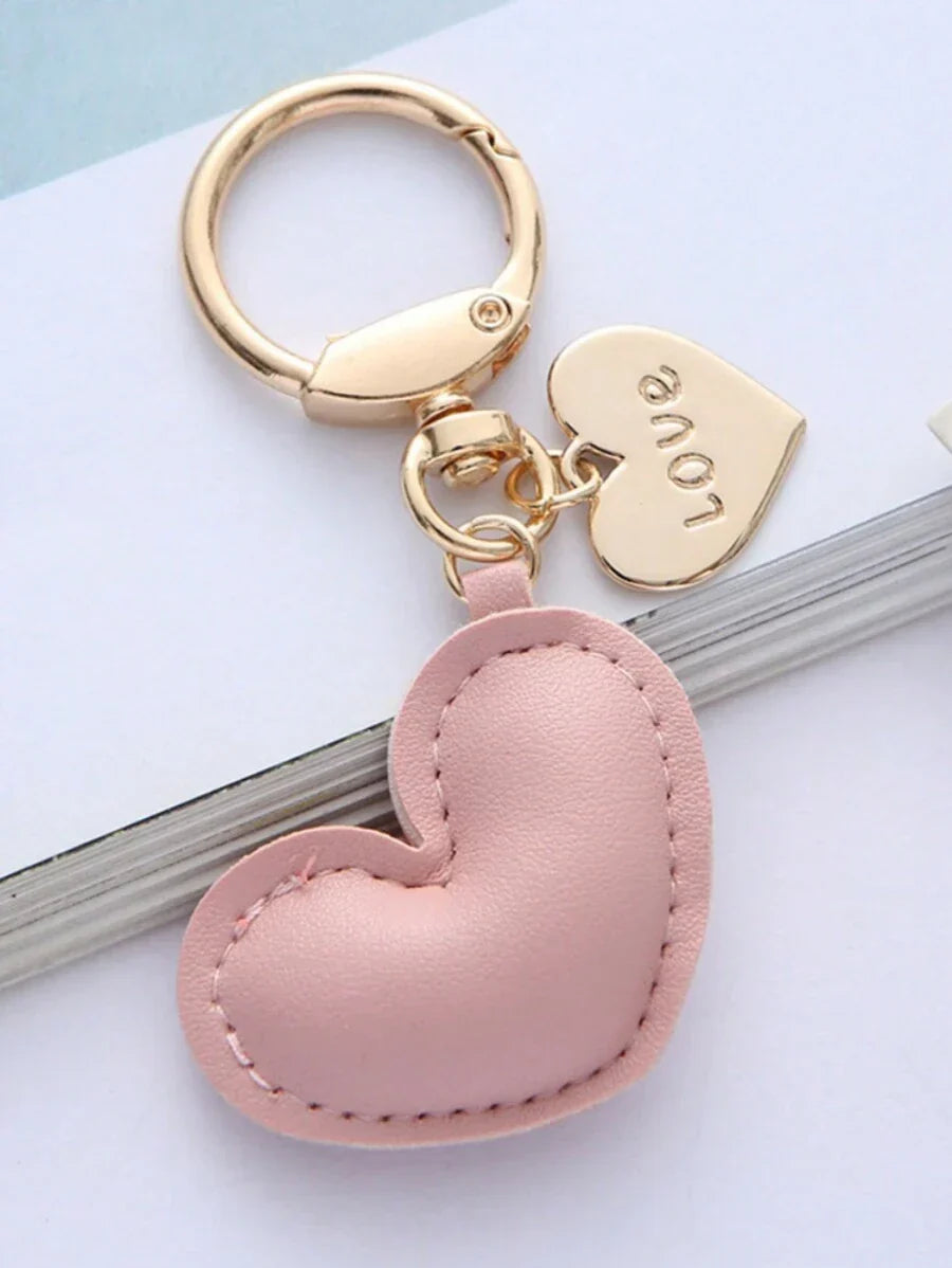 Unisex Minimalist PU Leather Heart Keychain