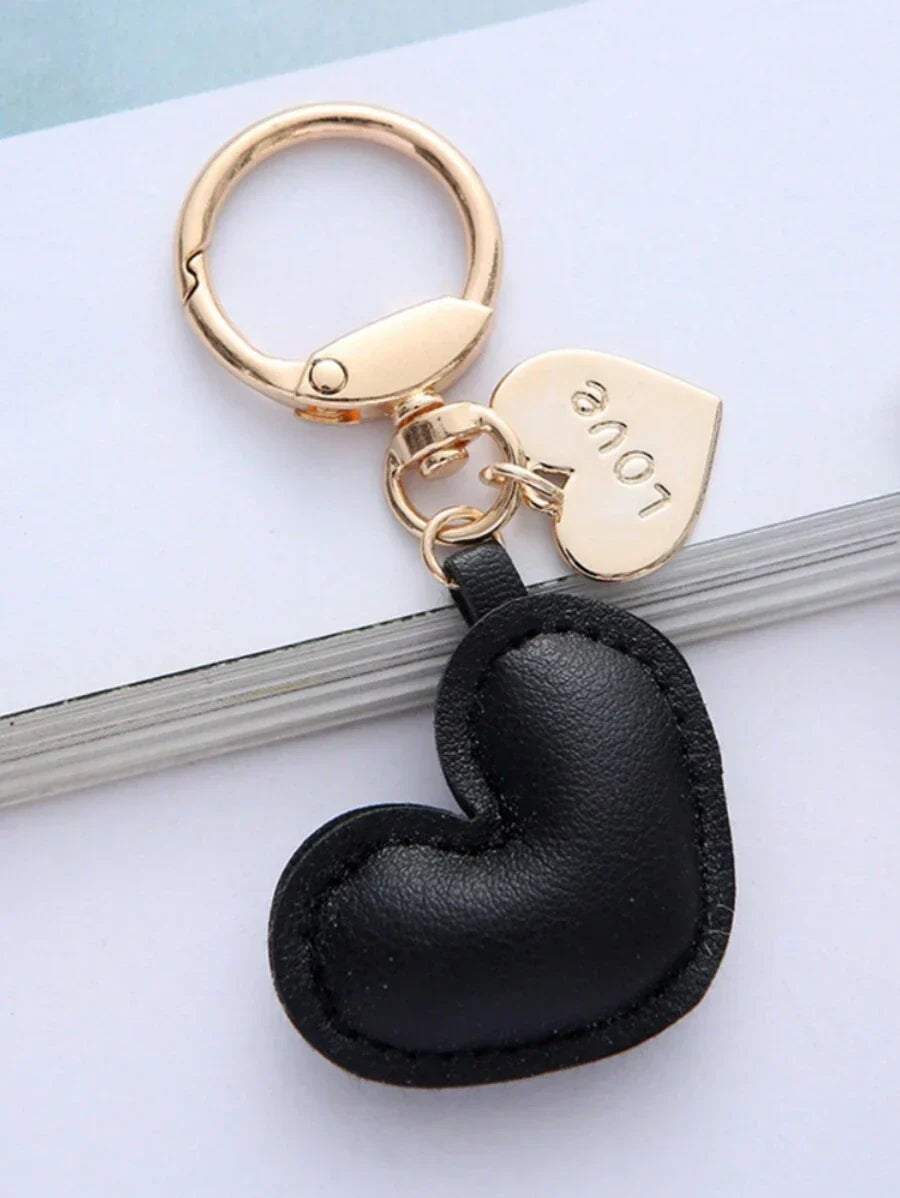 Unisex Minimalist PU Leather Heart Keychain