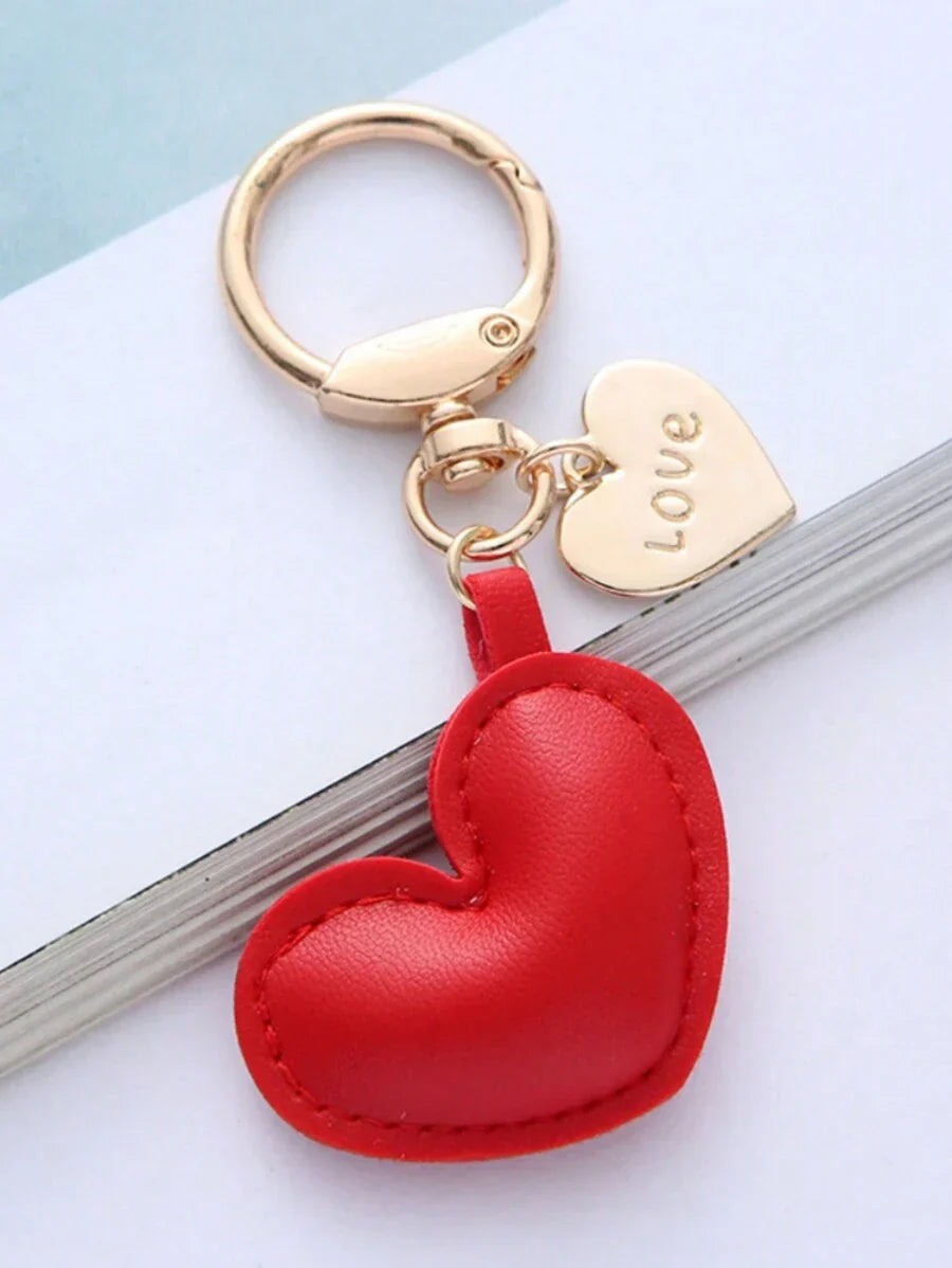 Unisex Minimalist PU Leather Heart Keychain