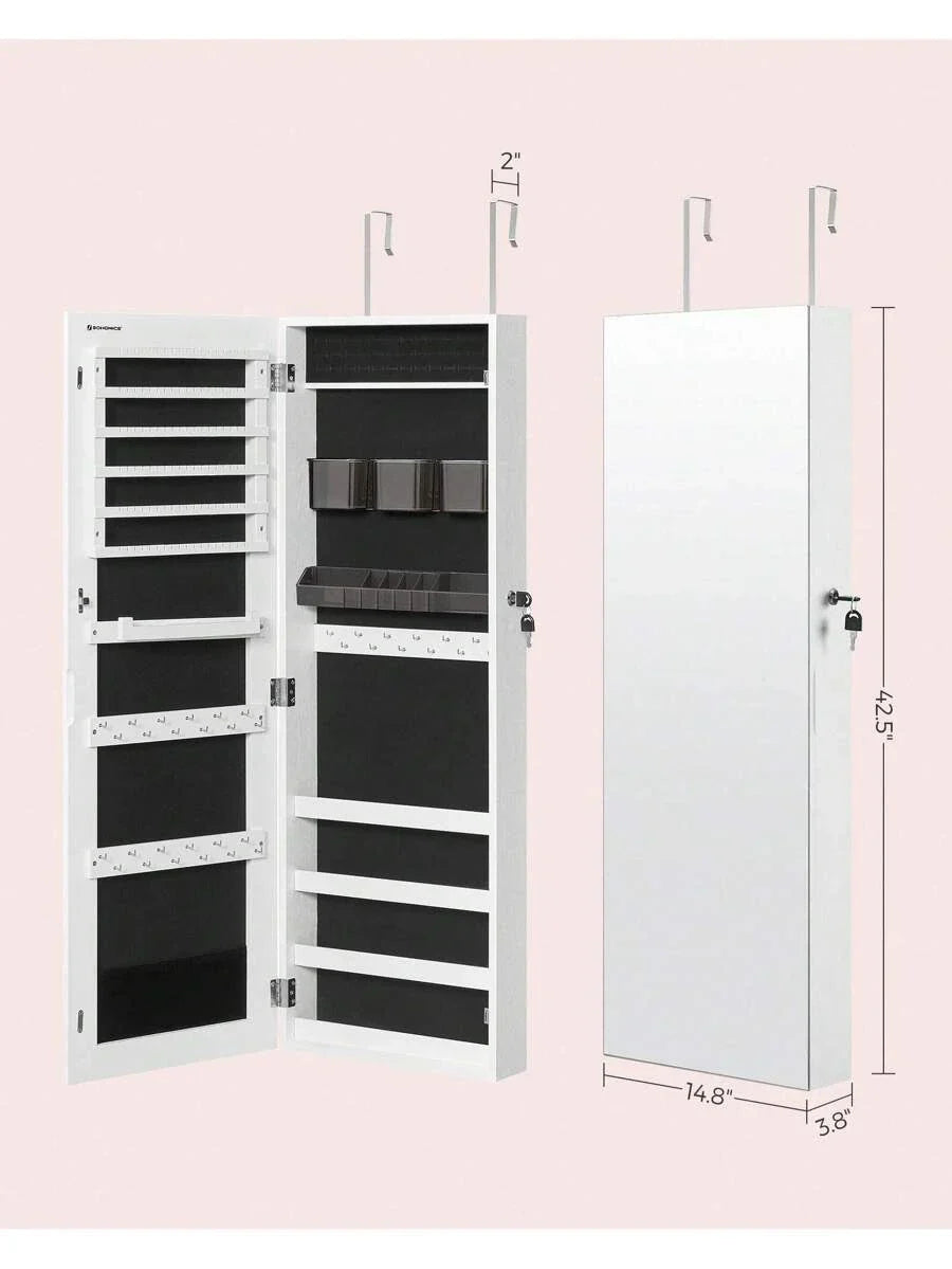 SONGMICS Jewelry Cabinet Armoire Lockable Wall Mounted Mirror Organizer Unit