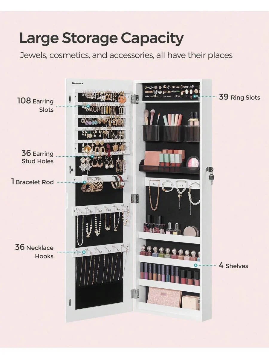 SONGMICS Jewelry Cabinet Armoire Lockable Wall Mounted Mirror Organizer Unit