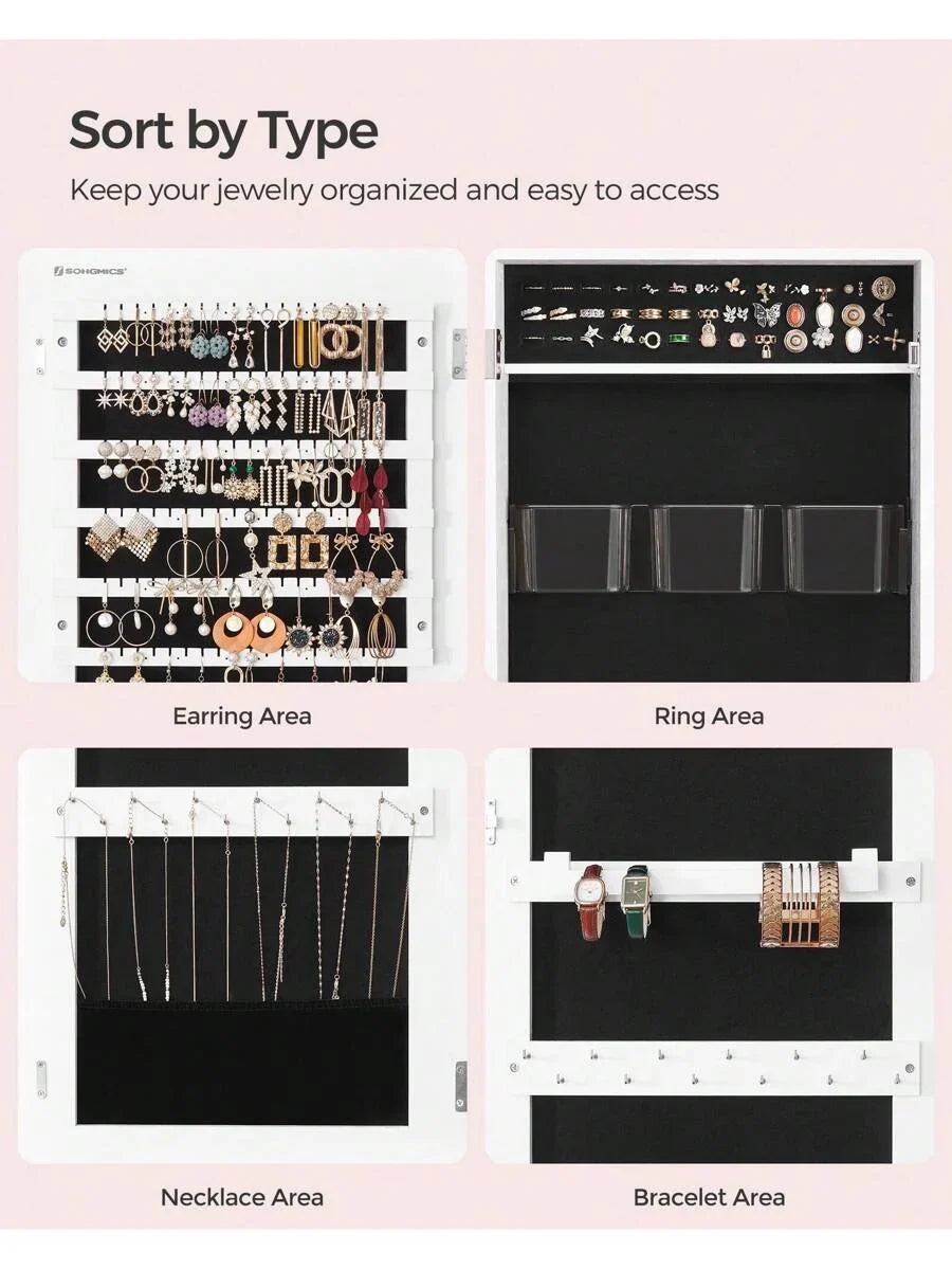 SONGMICS Jewelry Cabinet Armoire Lockable Wall Mounted Mirror Organizer Unit