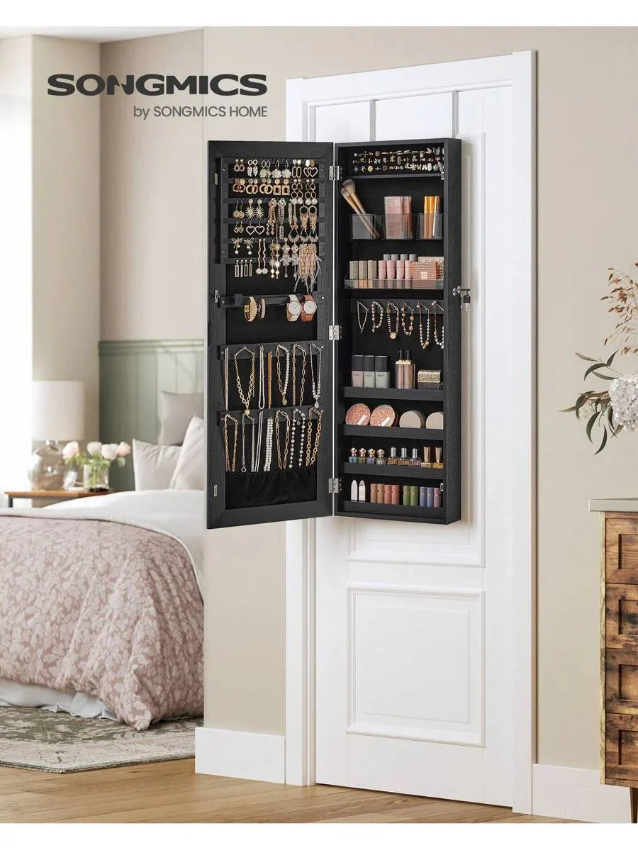 SONGMICS Jewelry Cabinet Armoire Lockable Wall Mounted Mirror Organizer Unit