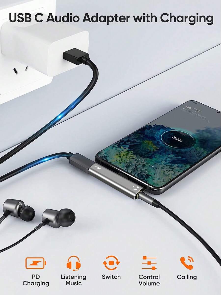 USB-C To 3.5mm Audio Headphone Adapter Combines A USB-C Interface