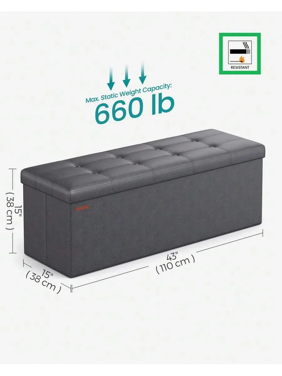 SONGMICS 43 Inches Folding Storage Ottoman Bench Storage