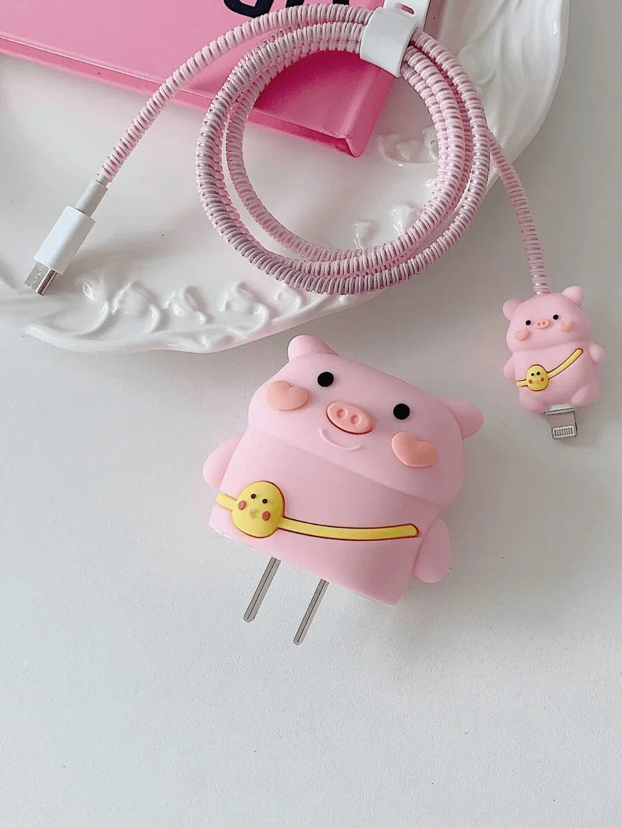 Cute Charger And Data Cable Protector Set