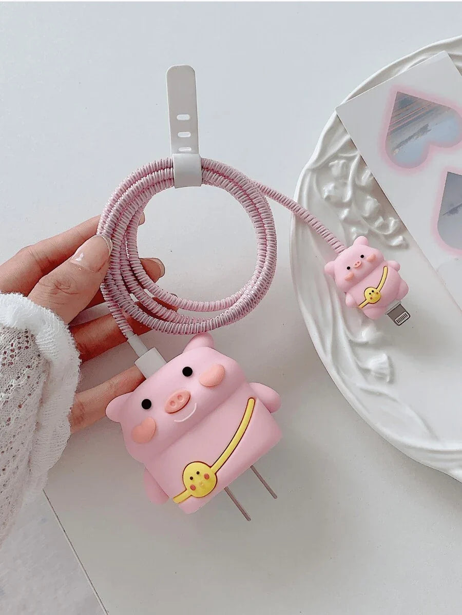 Cute Charger And Data Cable Protector Set