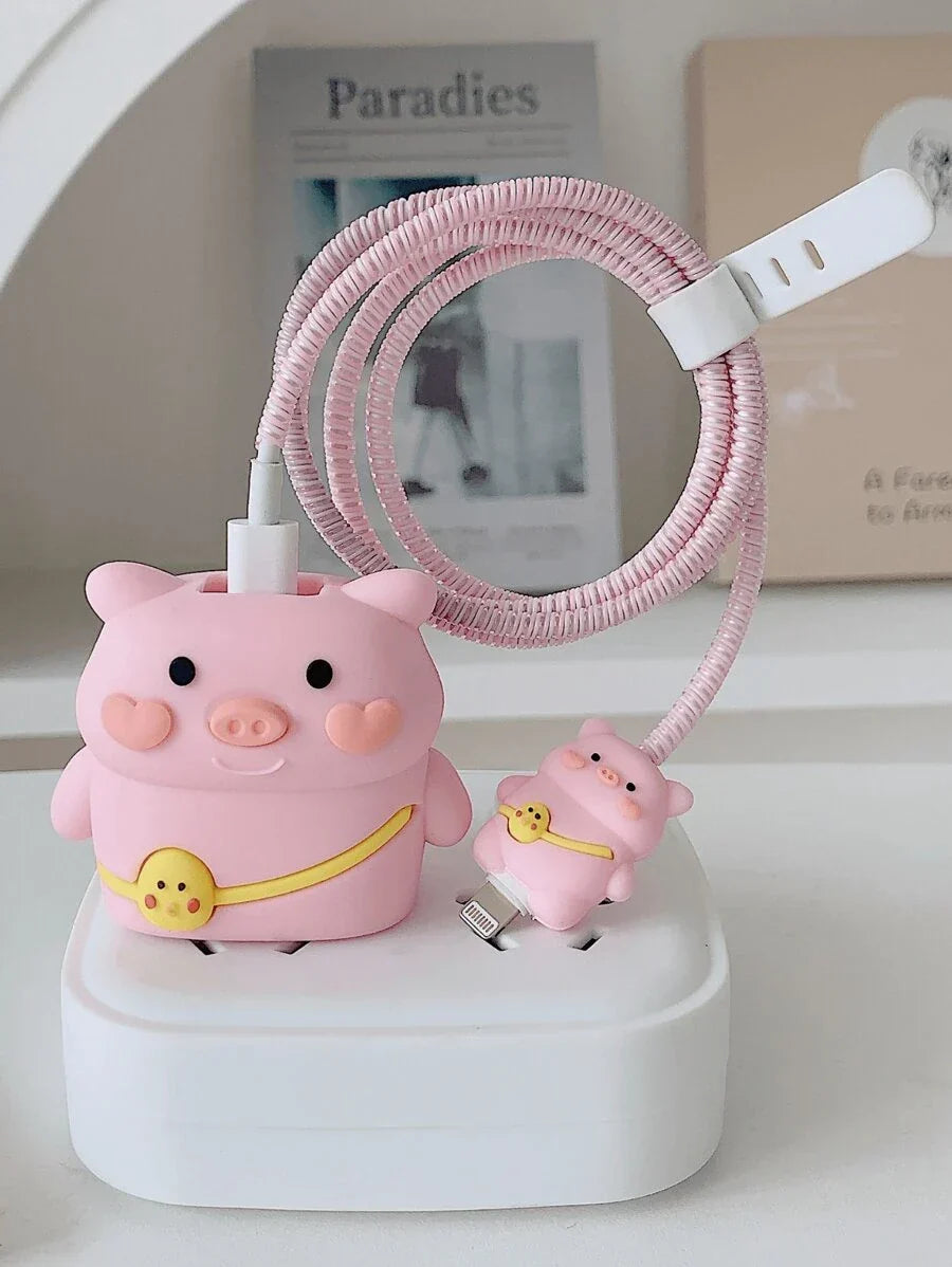 Cute Charger And Data Cable Protector Set