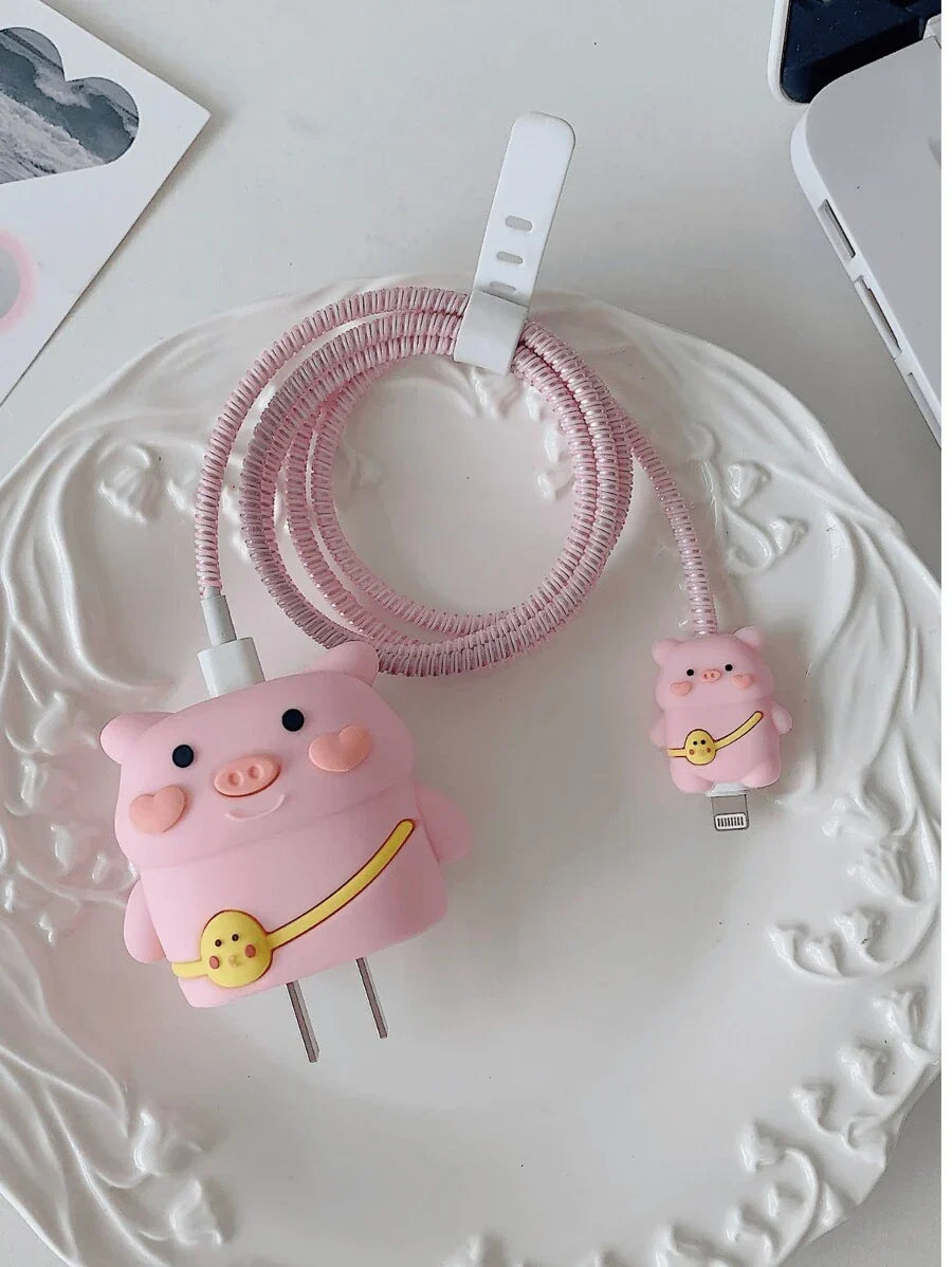 Cute Charger And Data Cable Protector Set