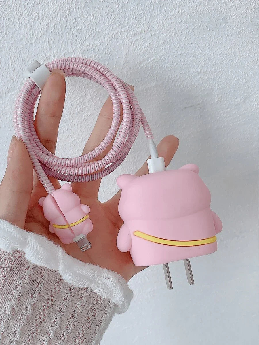 Cute Charger And Data Cable Protector Set