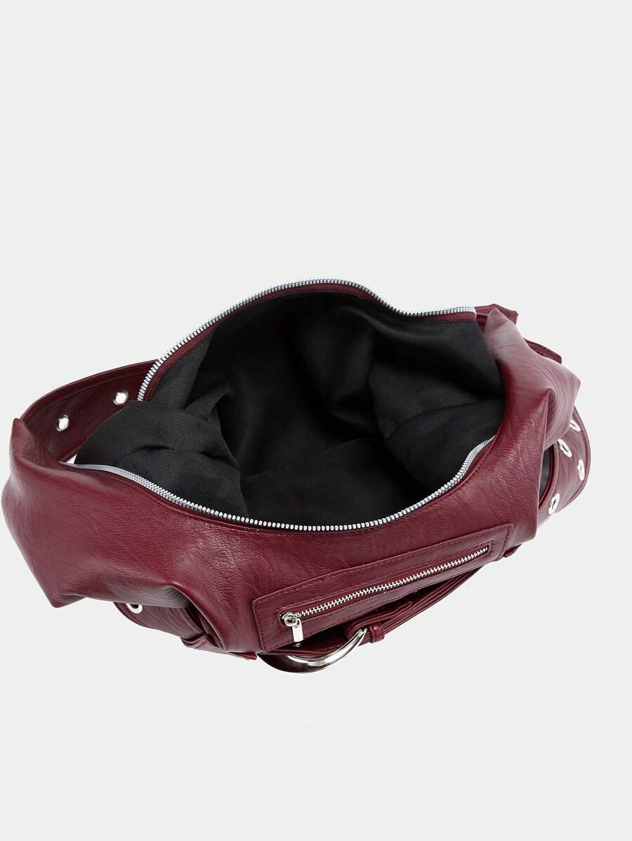 Multi-Strap Metal Decor Casual Distressed Faux Leather Shoulder Underarm Bag