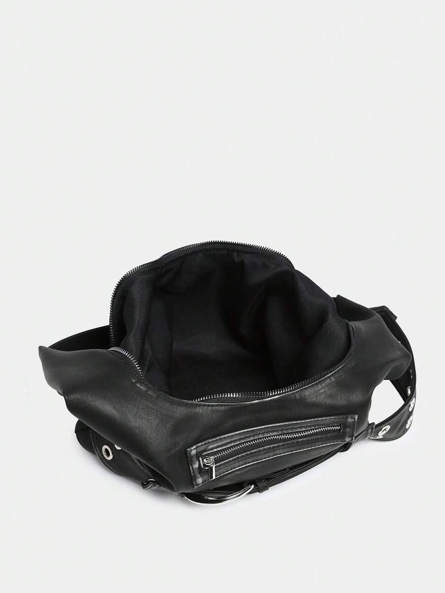 Multi-Strap Metal Decor Casual Distressed Faux Leather Shoulder Underarm Bag