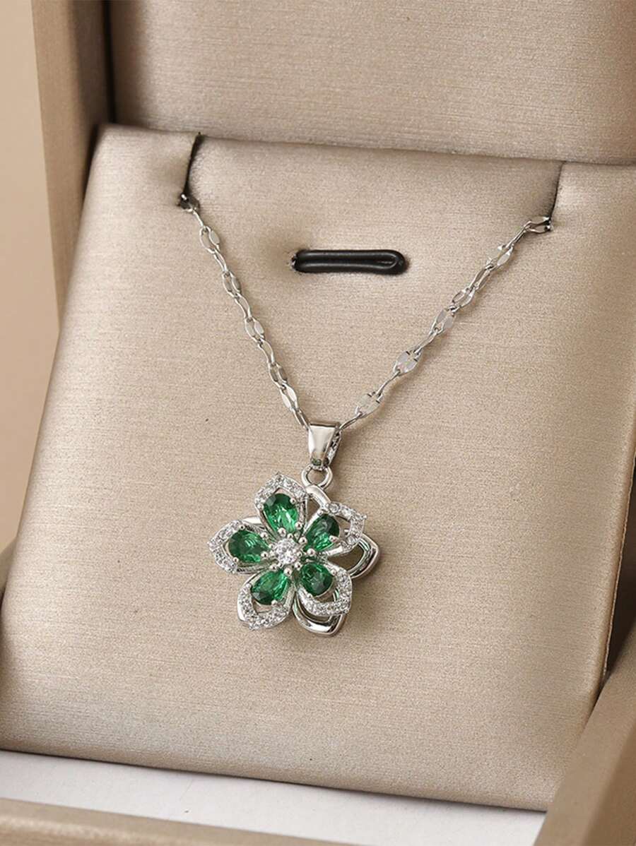 1pc Stainless Steel 5-Petal Rotating Flower Necklace