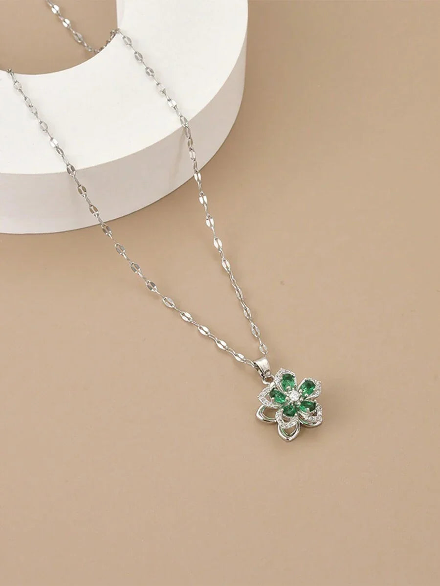 1pc Stainless Steel 5-Petal Rotating Flower Necklace