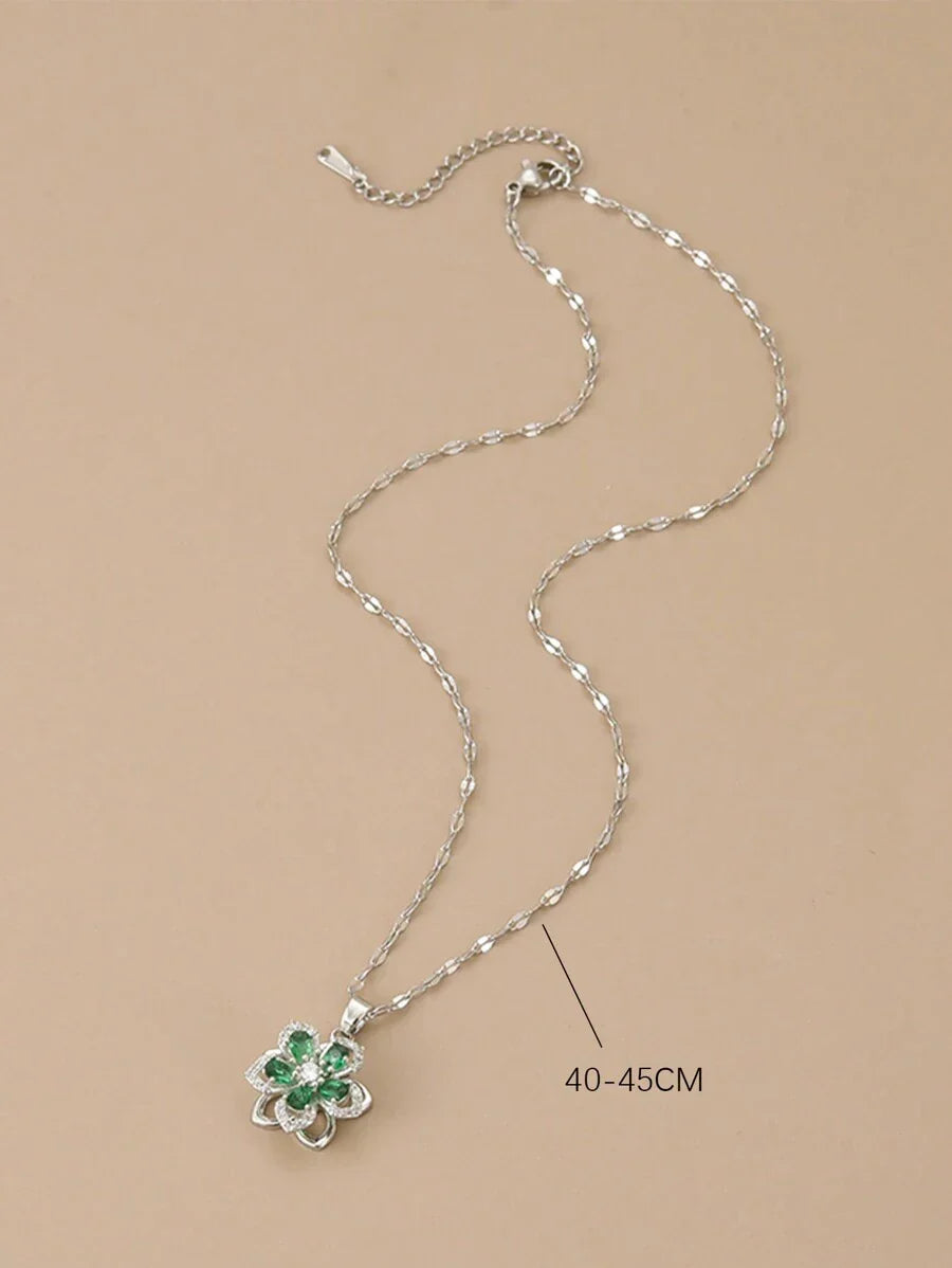 1pc Stainless Steel 5-Petal Rotating Flower Necklace