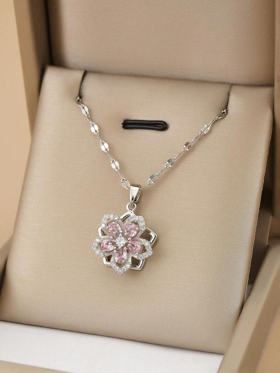 1pc Stainless Steel 5-Petal Rotating Flower Necklace