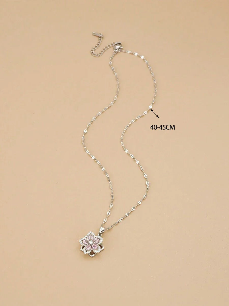 1pc Stainless Steel 5-Petal Rotating Flower Necklace