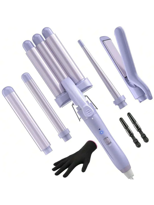 5 In 1 Wand Curling Iron-Curling Wand Set With Hair Straightener