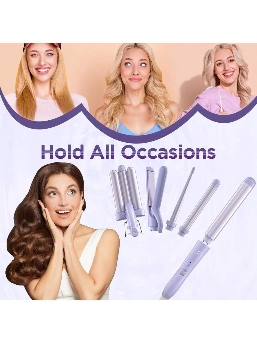 5 In 1 Wand Curling Iron-Curling Wand Set With Hair Straightener