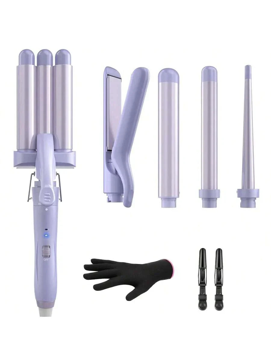 5 In 1 Wand Curling Iron-Curling Wand Set With Hair Straightener