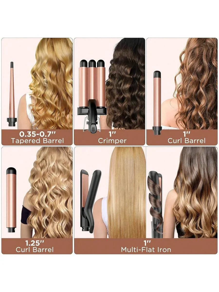 5 In 1 Wand Curling Iron-Curling Wand Set With Hair Straightener