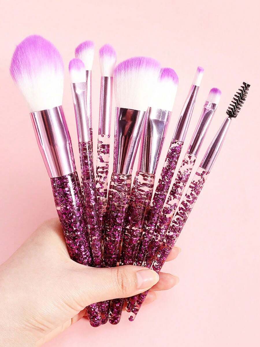 10pcs Clear Crystal & Flowing Sand Makeup Brush Set