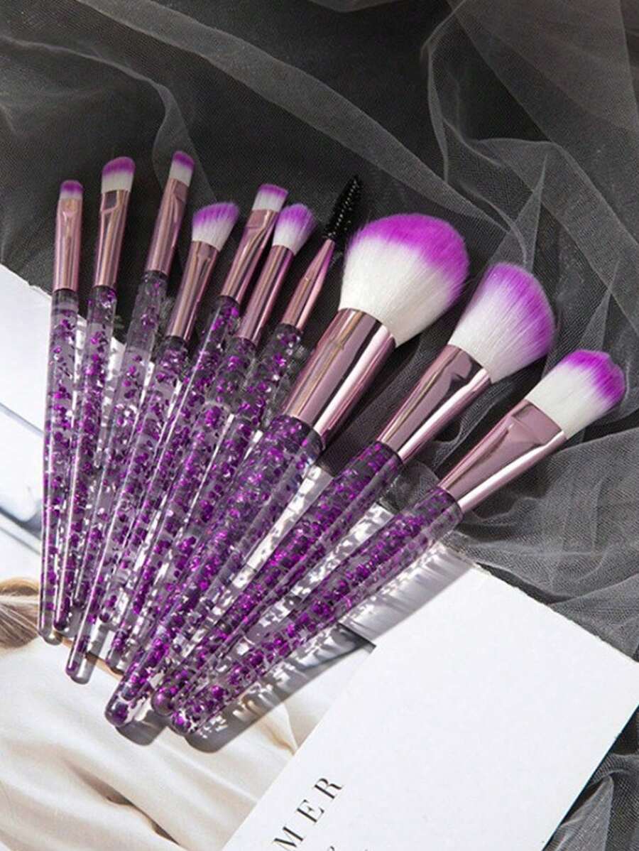 10pcs Clear Crystal & Flowing Sand Makeup Brush Set