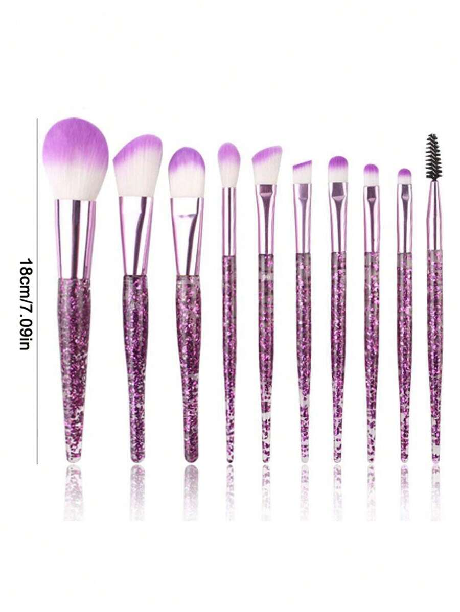 10pcs Clear Crystal & Flowing Sand Makeup Brush Set