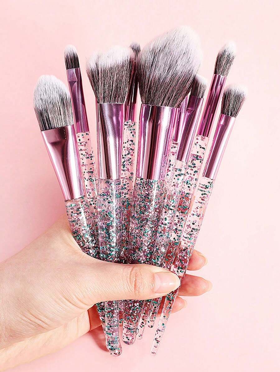 10pcs Clear Crystal & Flowing Sand Makeup Brush Set
