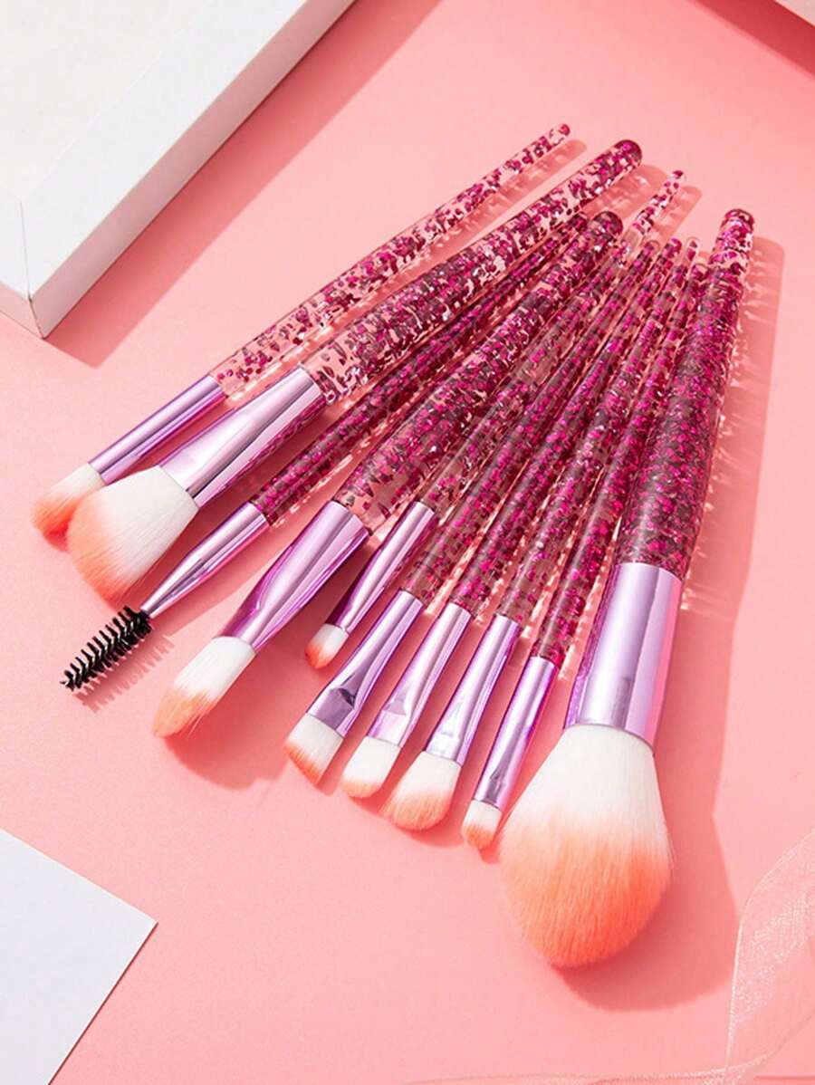 10pcs Clear Crystal & Flowing Sand Makeup Brush Set