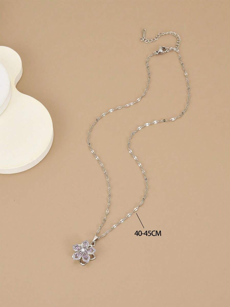 1pc Stainless Steel 5-Petal Rotating Flower Necklace