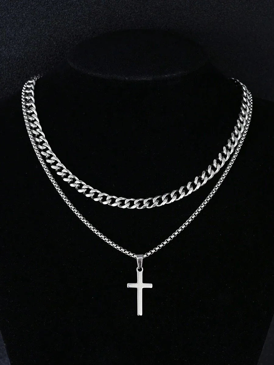 1-7pcs Minimalist Stainless Steel Cross Chain Necklaces