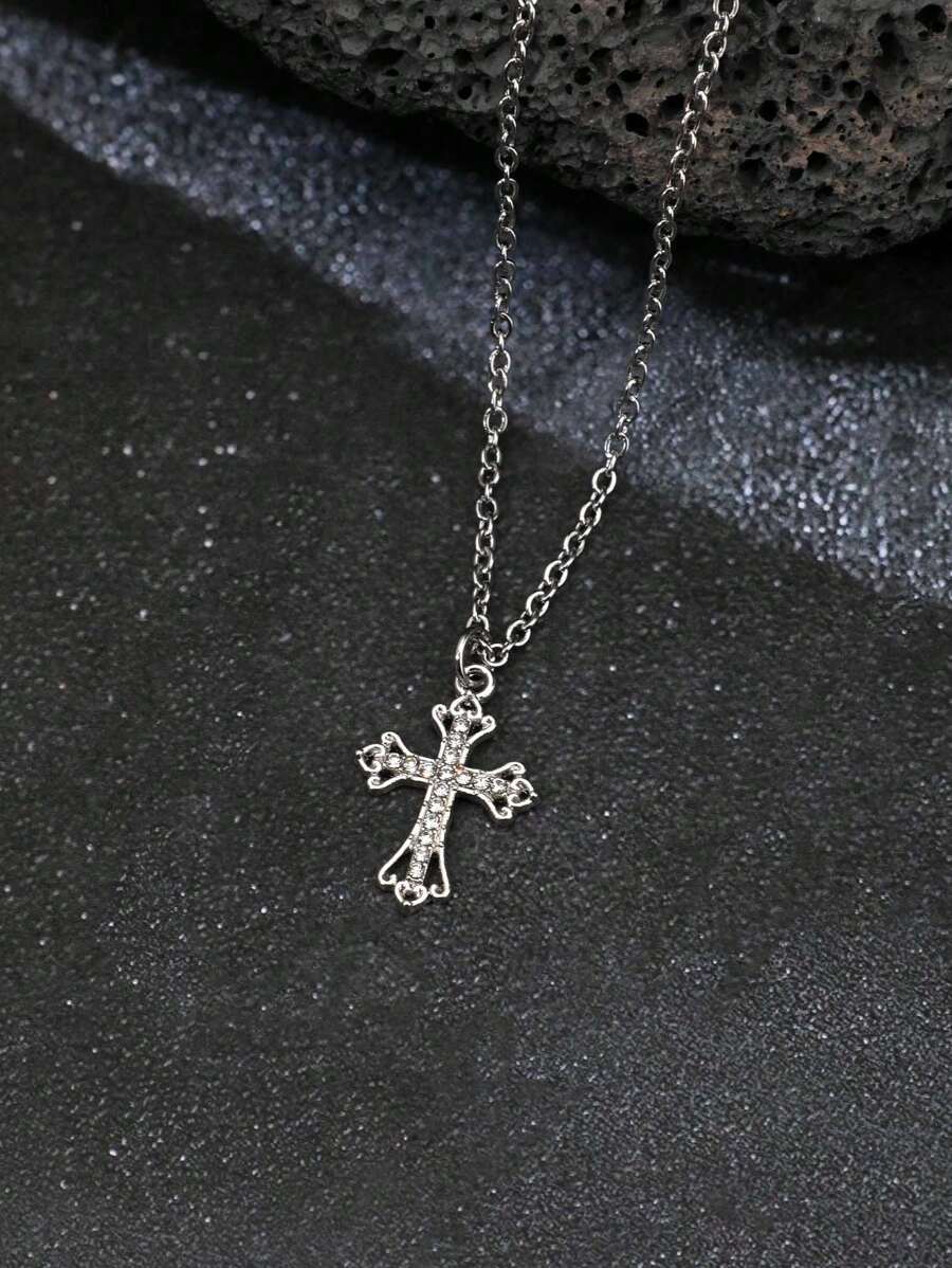 Vintage Gothic Style Rhinestone Cross Necklace