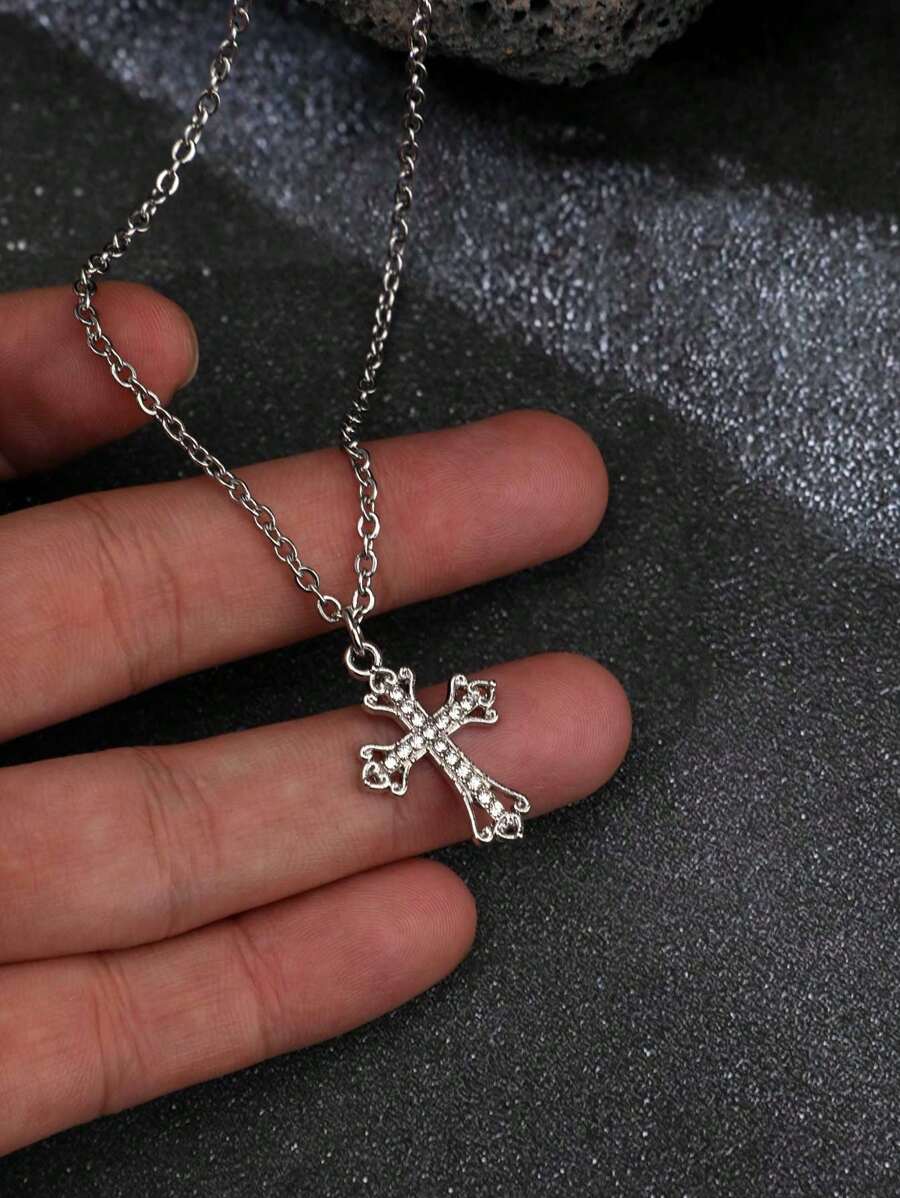 Vintage Gothic Style Rhinestone Cross Necklace