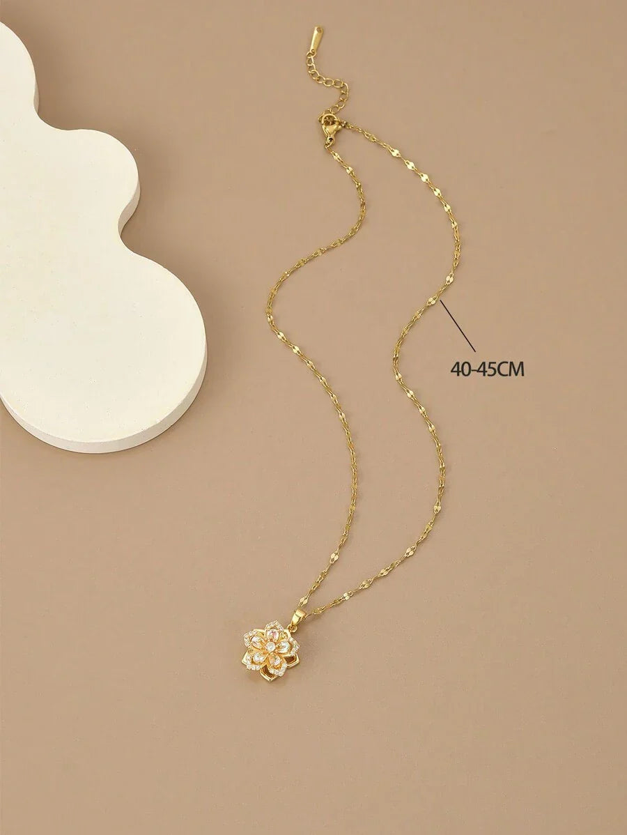 1pc Stainless Steel 5-Petal Rotating Flower Necklace