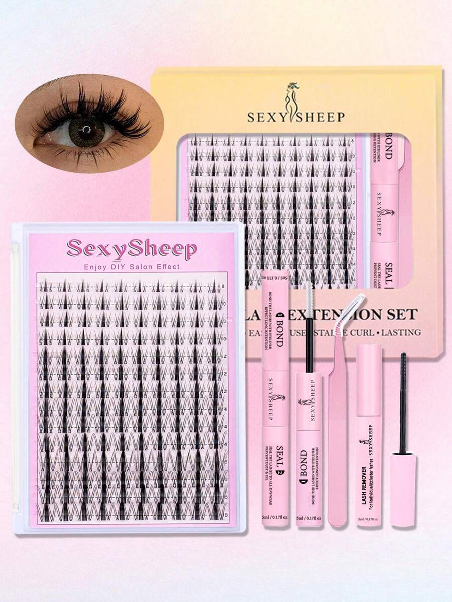 SEXYSHEEP 140pcs D-Curl Fluffy False Eyelashes Mixed Set