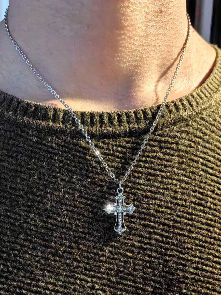 Vintage Gothic Style Rhinestone Cross Necklace