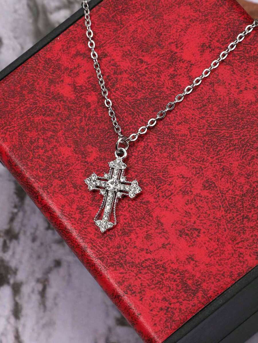 Vintage Gothic Style Rhinestone Cross Necklace