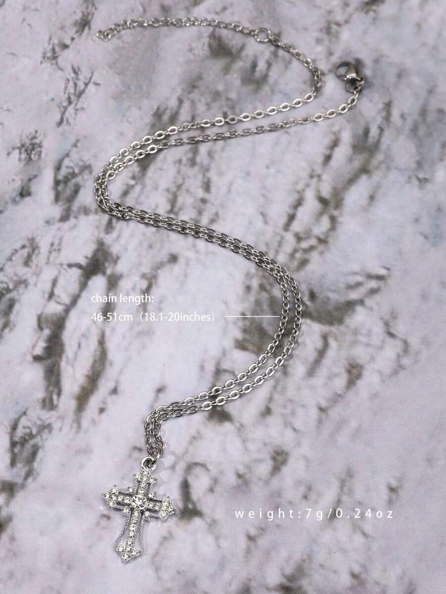 Vintage Gothic Style Rhinestone Cross Necklace